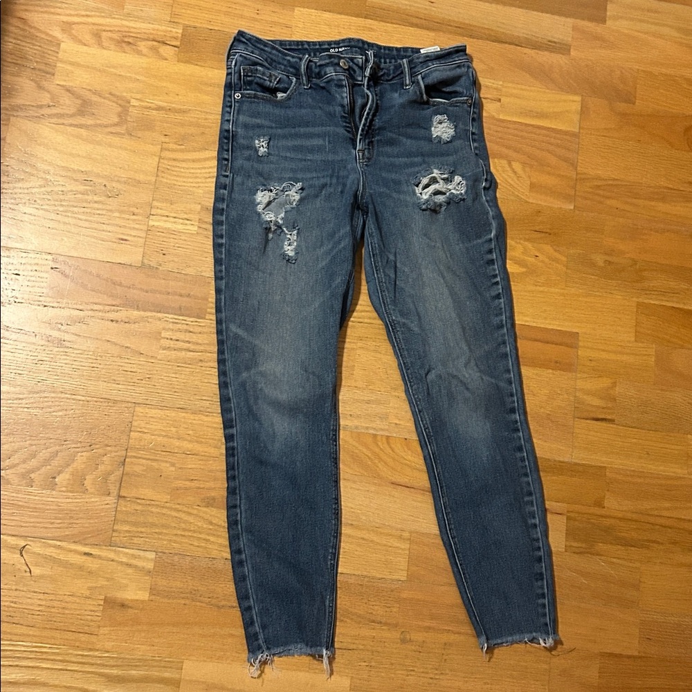 Old Navy Dark Blue Distressed Skinny Jeans